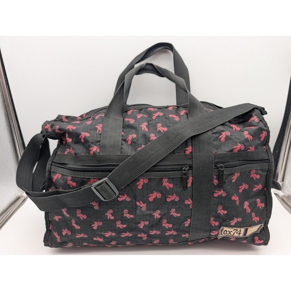 Fox Racing Fox74 Motocross Print Duffle Bag Black Red Ripstop Gym Travel Bag